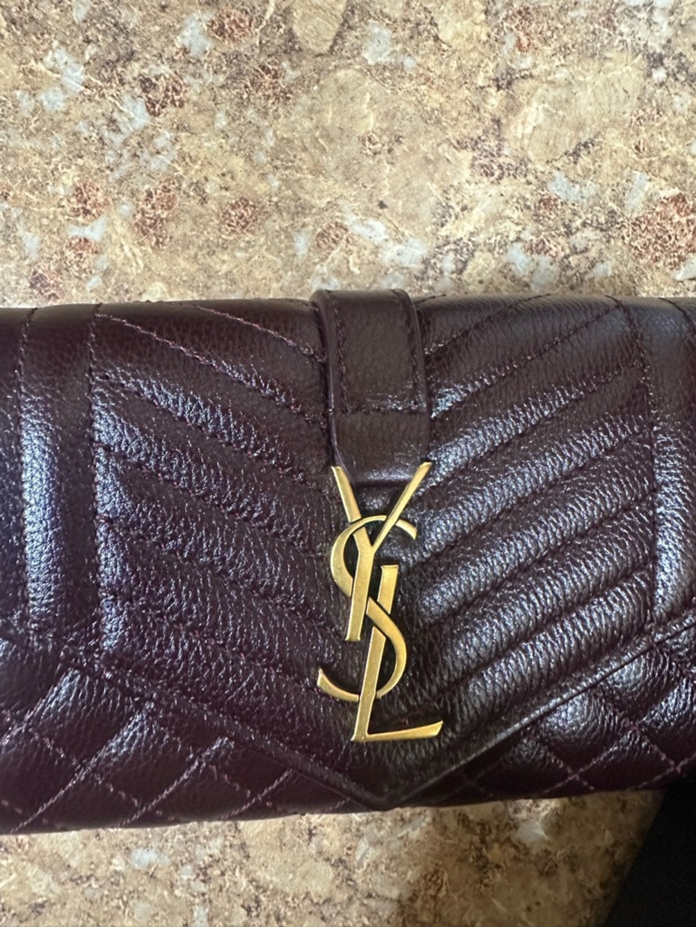 Saint Laurent Quilted Chevron & Diamond Wallet in Burgundy with Gold YSL - Picture 14 of 16